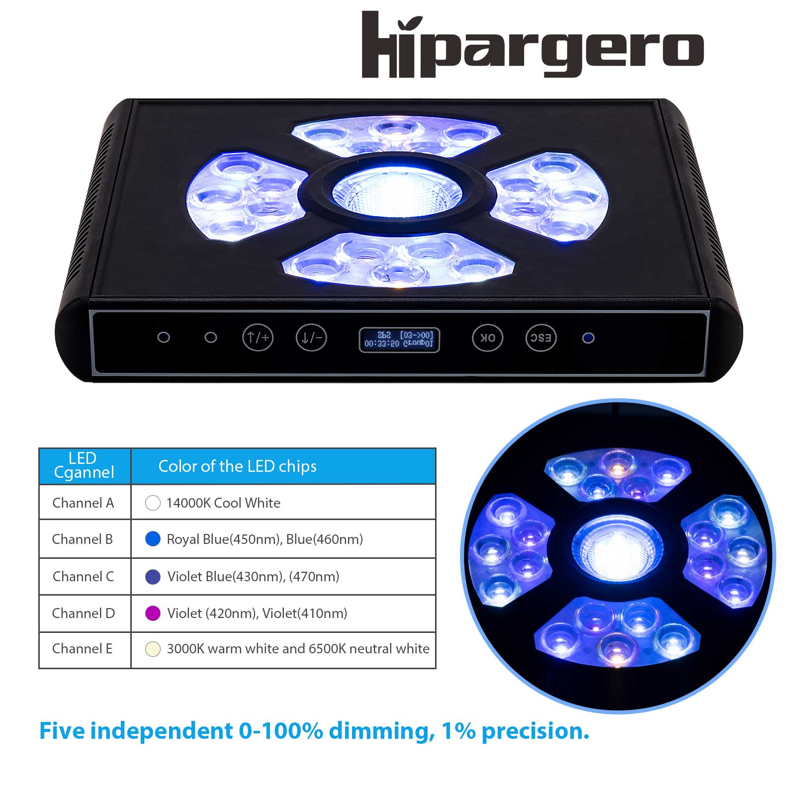 A100 AquaSpace - Hipargero 100Watts Aquarium Reef Light Dimmable with Timer for Saltwater Aquarium Tanks for Corals