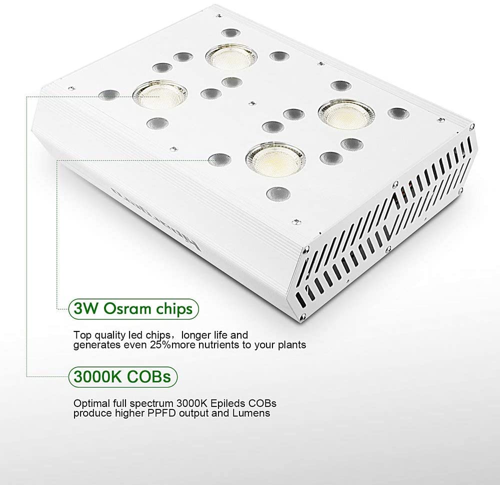 HG800 LED Grow Light Full Spectrum Including UV IR 3000K COBs 3W Osram Chips Veg and Bloom Switches Daisy Chain Design